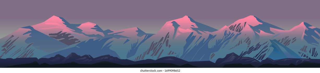 mountain panorama on the pink sunset vector illustration