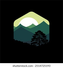 panorama de montanha no pôr do sol para a ilustração de estilo background.vetor.