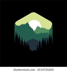 mountain panorama in sunset for background.vector style ilustrtion.