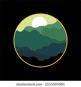 mountain panorama in sunset for background.vector style ilustrtion.	
