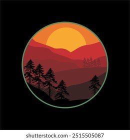 Bergpanorama bei Sonnenuntergang für background.vector-artige Illustration.	
