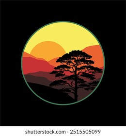 mountain panorama in sunset for background.vector style ilustrtion.	
