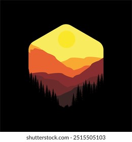 mountain panorama in sunset for background.vector style ilustrtion.	
