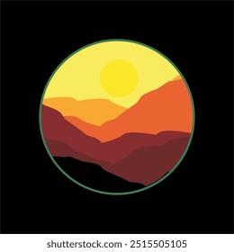 mountain panorama in sunset for background.vector style ilustrtion.	
