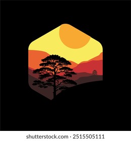 mountain panorama in sunset for background.vector style ilustrtion.	
