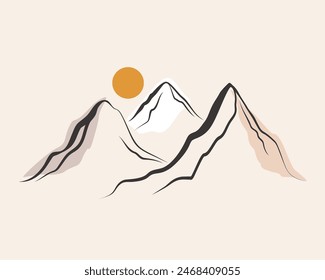 Dibujo de Vector en forma abstracta de los picos de la montaña. Diseño Abstractas para estampado, portada, Fondo de pantalla, minimalista y arte mural natural. Ilustración vectorial.