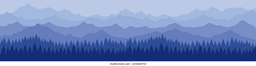 Mountain panoramic landscape in shades of blue. Vector illustration
