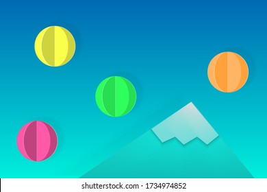 Mountain with paper cut elements, abstract background illustration