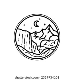 Mountain and park monoline or line art style vector
