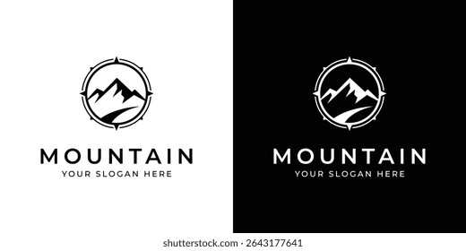 mountain path with compass vector logo design