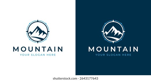 mountain path with compass vector logo design