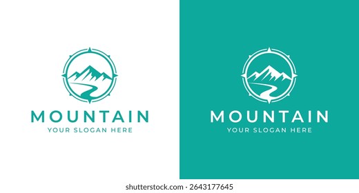 mountain path with compass vector logo design