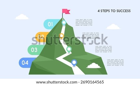 Mountain Path Four Steps to Success Infographic with Career Growth Vector Illustration