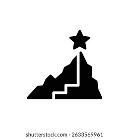Mountain Path Leading to Trophy and Star Icon for Success