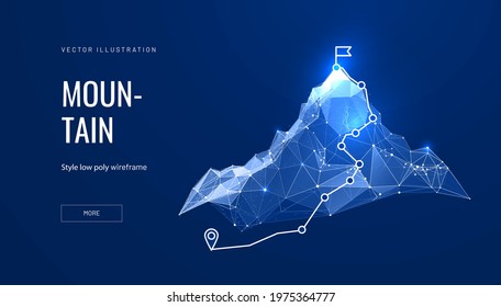 Mountain with a path to the top in digital futuristic style on a blue background. Vector illustration of success achievement concept. - Shutterstock ID 1975364777