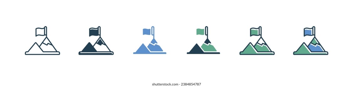 ruta de montaña hacia el indicador de objetivo cumbre icono vector negocio objetivo competitivo éxito de carrera ilustración de símbolo para web y app