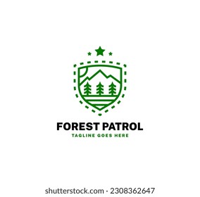 Mountain patrol logo design template in linear style. Vector illustration.