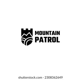 Mountain patrol logo design template in linear style. Vector illustration.