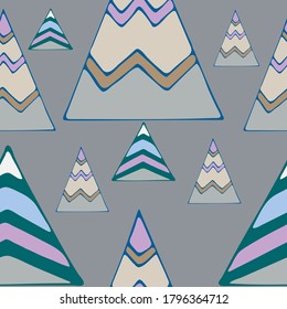 Mountain pattern in Scandinavian style. Cute seamless pictures. Textile design, prints, postcards, home decor. Illustrator