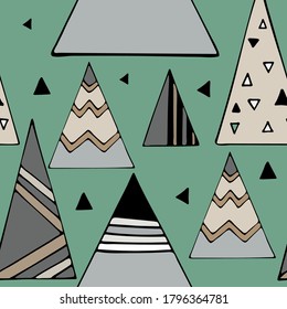 Patrón de montaña al estilo escandinavo. Imágenes impecables. Diseño textil, impresiones, postales, decoración doméstica. Ilustrador