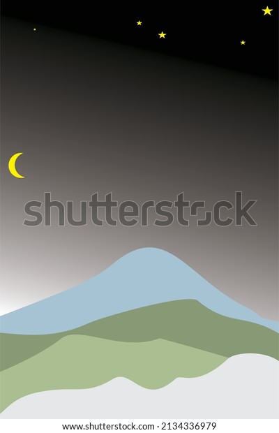 Mountain pattern vector background at night with\
decorated stars and\
moon.