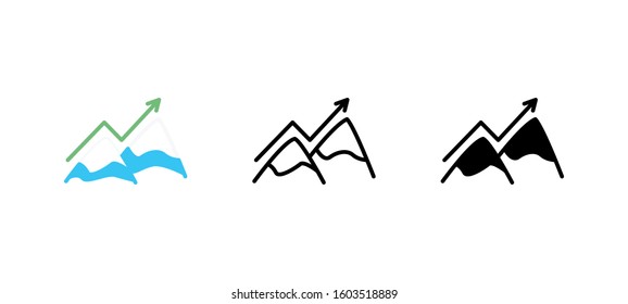 Mountain Peak Arrow StartUp icon. Business flat, silhouette, line vector illustration on white background