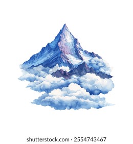 mountain peak in the clouds vector illustration in watercolor style