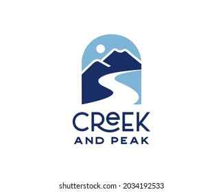 Mountain Peak and Creek Logo Design Template