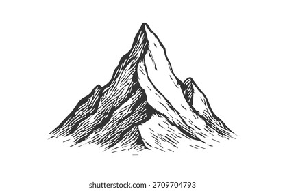 Icono de dibujo de pico de montaña. Dibujado a mano ilustración de boceto de naturaleza grabada.