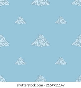 Mountain peak engraved seamless pattern. Vintage background rock landscape in hand drawn style. Vector repeated texture for print, fabric, wrapping, wallpaper, tissue.