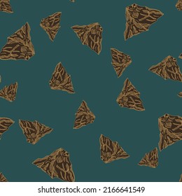 Mountain peak engraved seamless pattern. Vintage background rock landscape in hand drawn style. Vector repeated texture for print, fabric, wrapping, wallpaper, tissue.