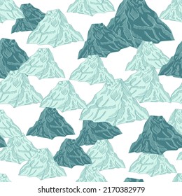 Mountain peak engraved seamless pattern. Vintage background rock landscape in hand drawn style. Vector repeated texture for print, fabric, wrapping, wallpaper, tissue.
