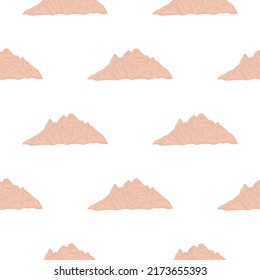 Mountain peak engraved seamless pattern. Vintage background rock landscape in hand drawn style. Vector repeated texture for print, fabric, wrapping, wallpaper, tissue.