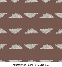Mountain peak engraved seamless pattern. Vintage background rock landscape in hand drawn style. Vector repeated texture for print, fabric, wrapping, wallpaper, tissue.