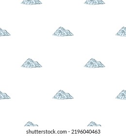 Mountain peak engraved seamless pattern. Vintage rock landscape in hand drawn style. Sketch texture for fabric, wallpaper, textile, print, title, wrapping paper. Vector illustration.