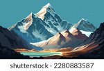 Mountain peak Everest. Highest mountain in the world. National Park, Nepal. Vector illustration.