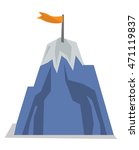 Mountain peak with flag. Concept of achievement business goal. Vector flat design illustration isolated on white background.