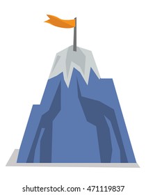 Mountain peak with flag. Concept of achievement business goal. Vector flat design illustration isolated on white background.