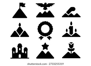Mountain peak flag eagle wreath church star rose vector