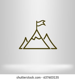 Mountain Peak With Flag Icon