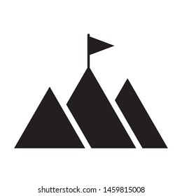 Mountain peak with flag icon. Goal achievement. Business success concept. 