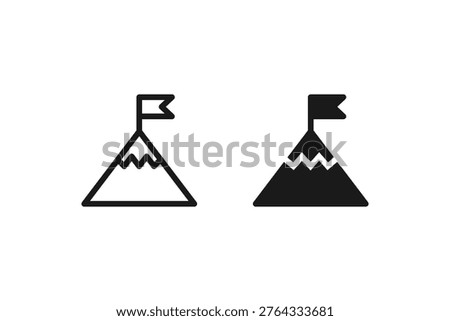 Mountain peak with flag icon representing goal achievement and success