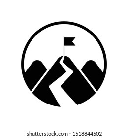 Mountain peak with flag icon symbol, Business concept, Path to goal achievement successful, Flat design vector illustration