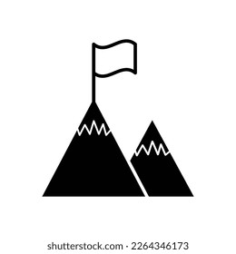 mountain peak with flag icon, mountain vector, flag illustration