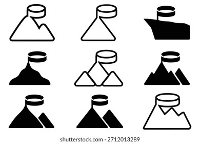 Iconos de la bandera del pico de la montaña meta de la cumbre