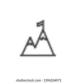 Mountain peak with flag line icon. linear style sign for mobile concept and web design. Achievement outline vector icon. Successful mission symbol, logo illustration. Pixel perfect vector graphics