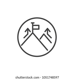 Mountain peak and flag outline icon. linear style sign for mobile concept and web design. Business mission simple line vector icon. Symbol, logo illustration. Pixel perfect vector graphics