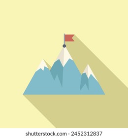 Mountain peak flag target icon flat vector. Success goal. Course leader