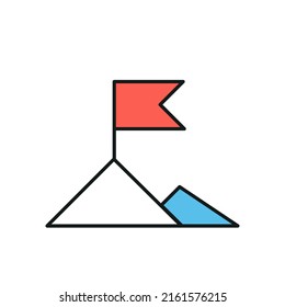 Mountain peak with flag thin line icon. Color. Element of simple icon for websites, web design, mobile app, info graphics. Thin line icon for website design and development, app development.