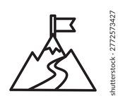 Mountain peak with flag and winding path